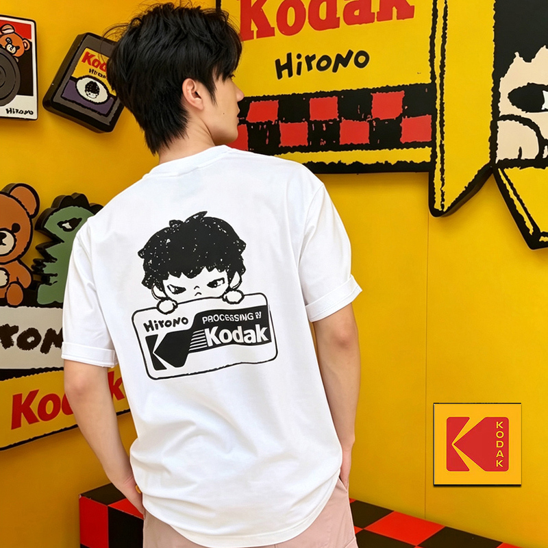 Kodak 26 Summer Hirono Ono Print Short Sleeve Unisex T-Shirt Pure Cotton Casual Personality Top Trendy