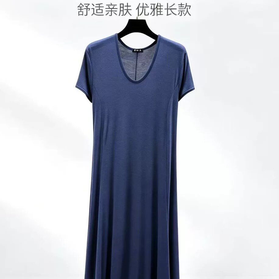 k-Free^Lancer莫代尔短袖V领连衣裙女夏薄款显瘦长裙休闲大摆裙