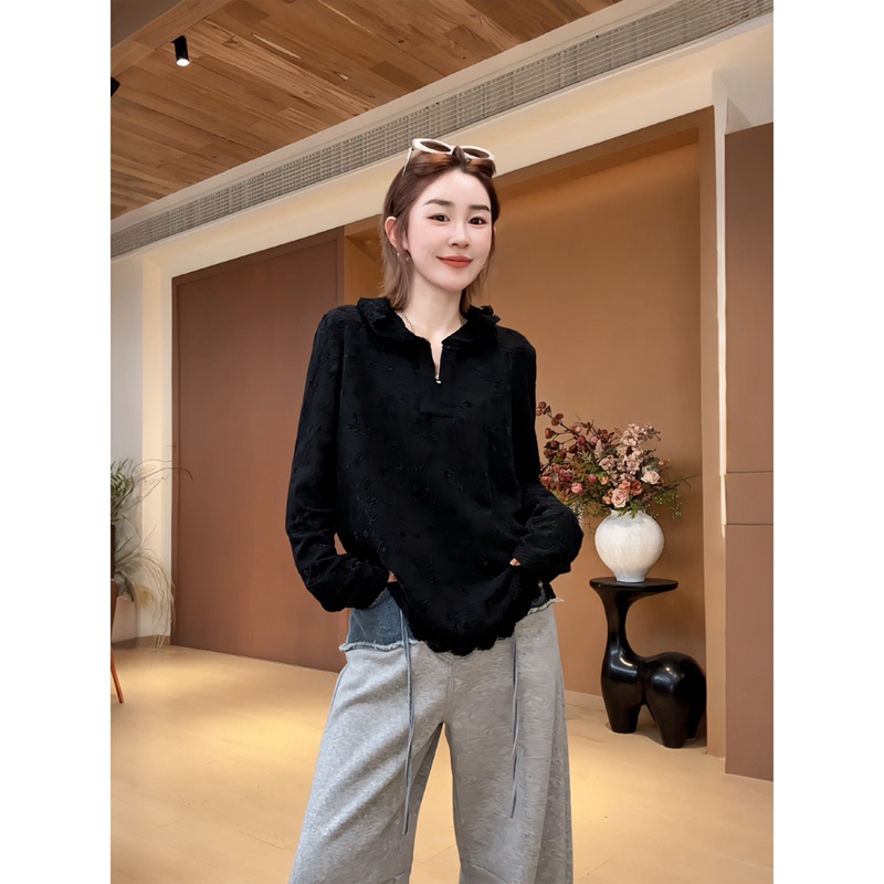 Nine Nine Nine | 【Yunjin Duwan】Casual Hooded Lace Long-Sleeve Top with Hollow Design, Elegant Style 2609D5114