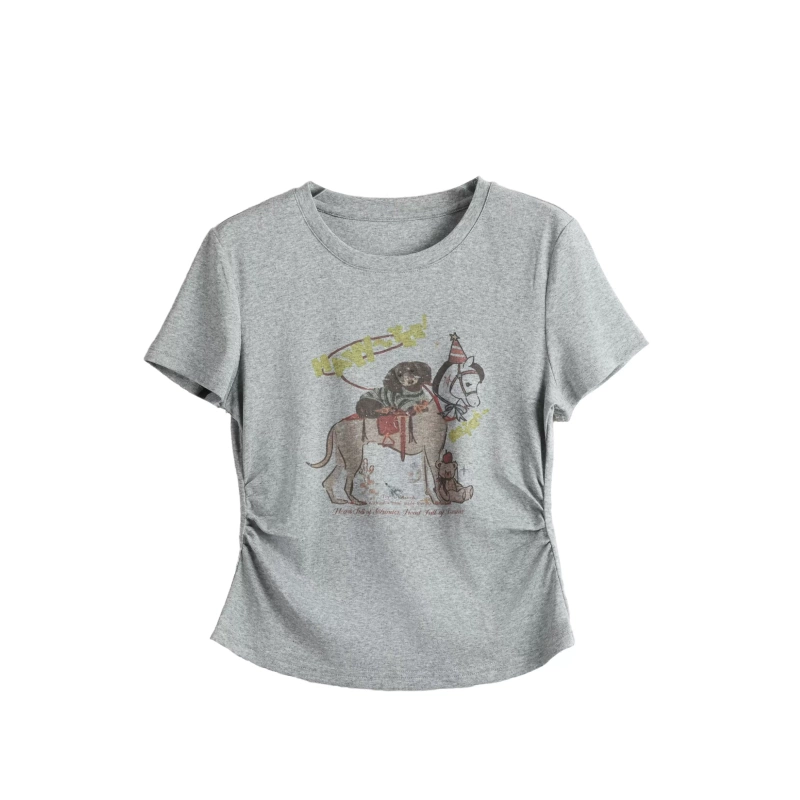 [Exclusive to Yuanqi Zhuzhu] Slim Waist Retro Waist-Cinching T-Shirt Xs7408