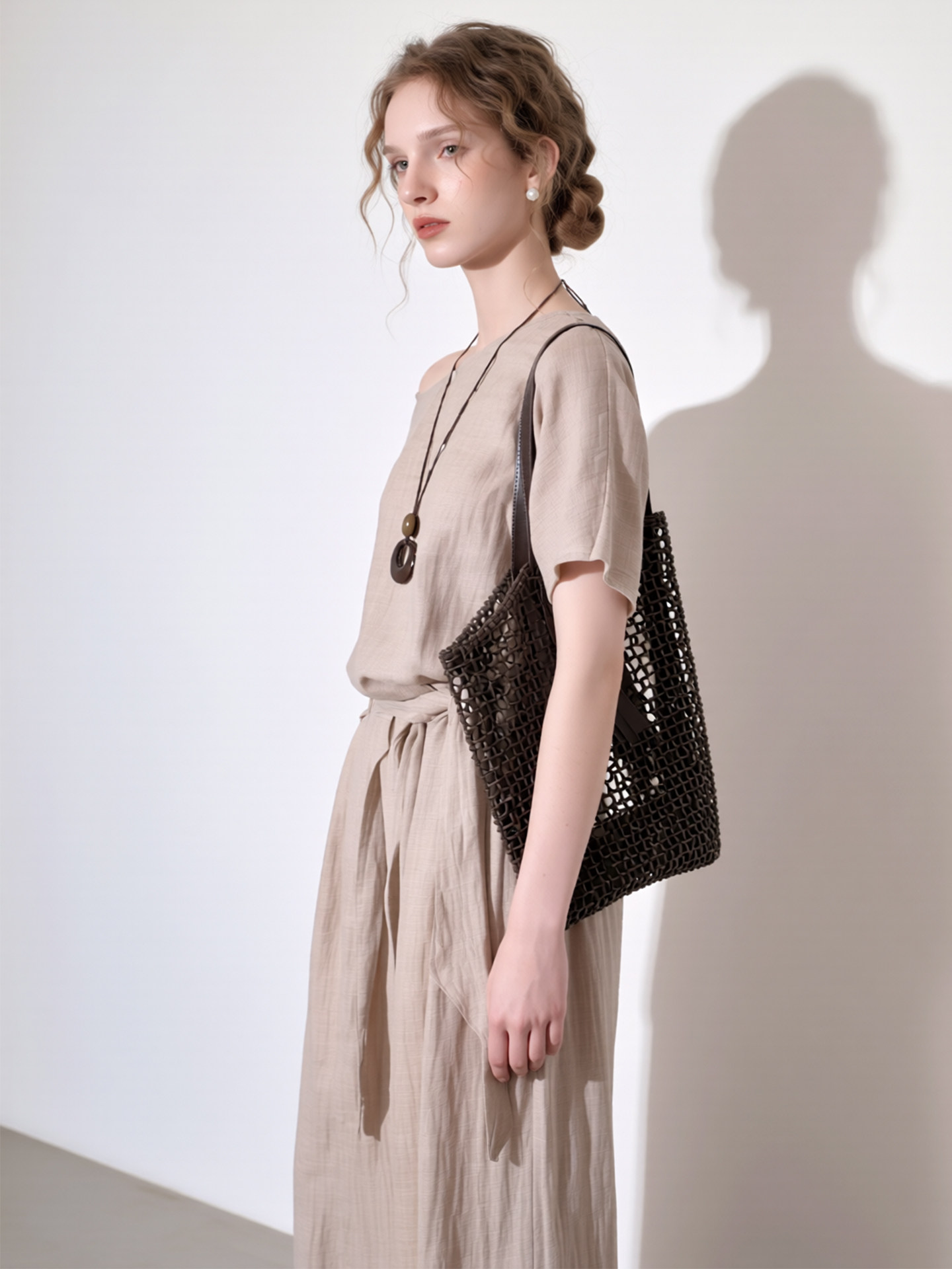 Apricot gray sloped collar Tencel shirt wide-leg pants two-piece set for women 2026 summer new temperament commuter style suit