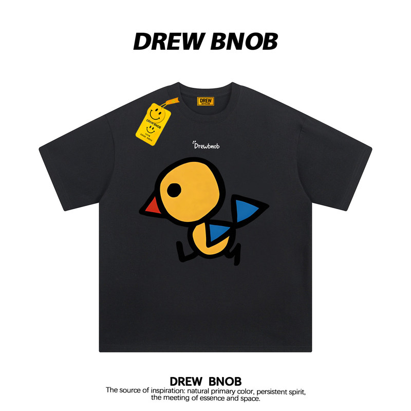 Drewbnob American Trendy Brand Chicken Cartoon Print Short-Sleeved T-Shirt for Men and Women, Loose and Versatile Couple Tops