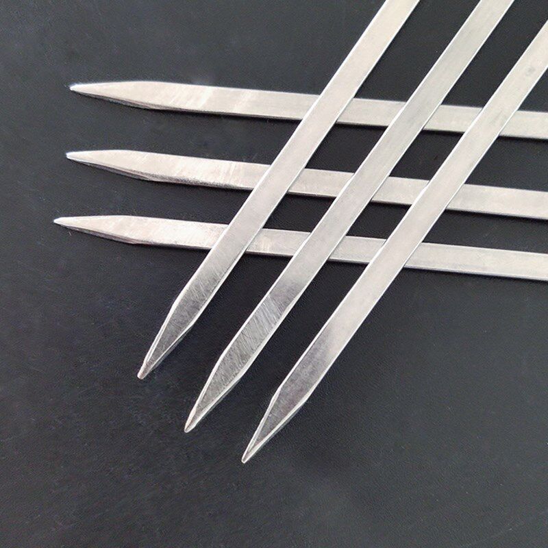 Stainless steel wooden handle flat skewer 304 barbecue meat skewer tool skewers supplies accessories mutton skewers needle iron skewer thickened
