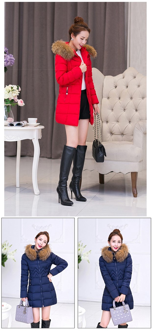 Cotton nữ phần giữa thon gọn cộng với phân bón XL xuống phần đệm bông của thắt lưng dài áo khoác cotton dài màu đỏ áo khoác nữ lông vũ