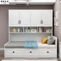 Childrens tatami bed wardrobe integrated combination wall-mounted small apartment side cabinet with bookshelf integrated bed space-saving customization