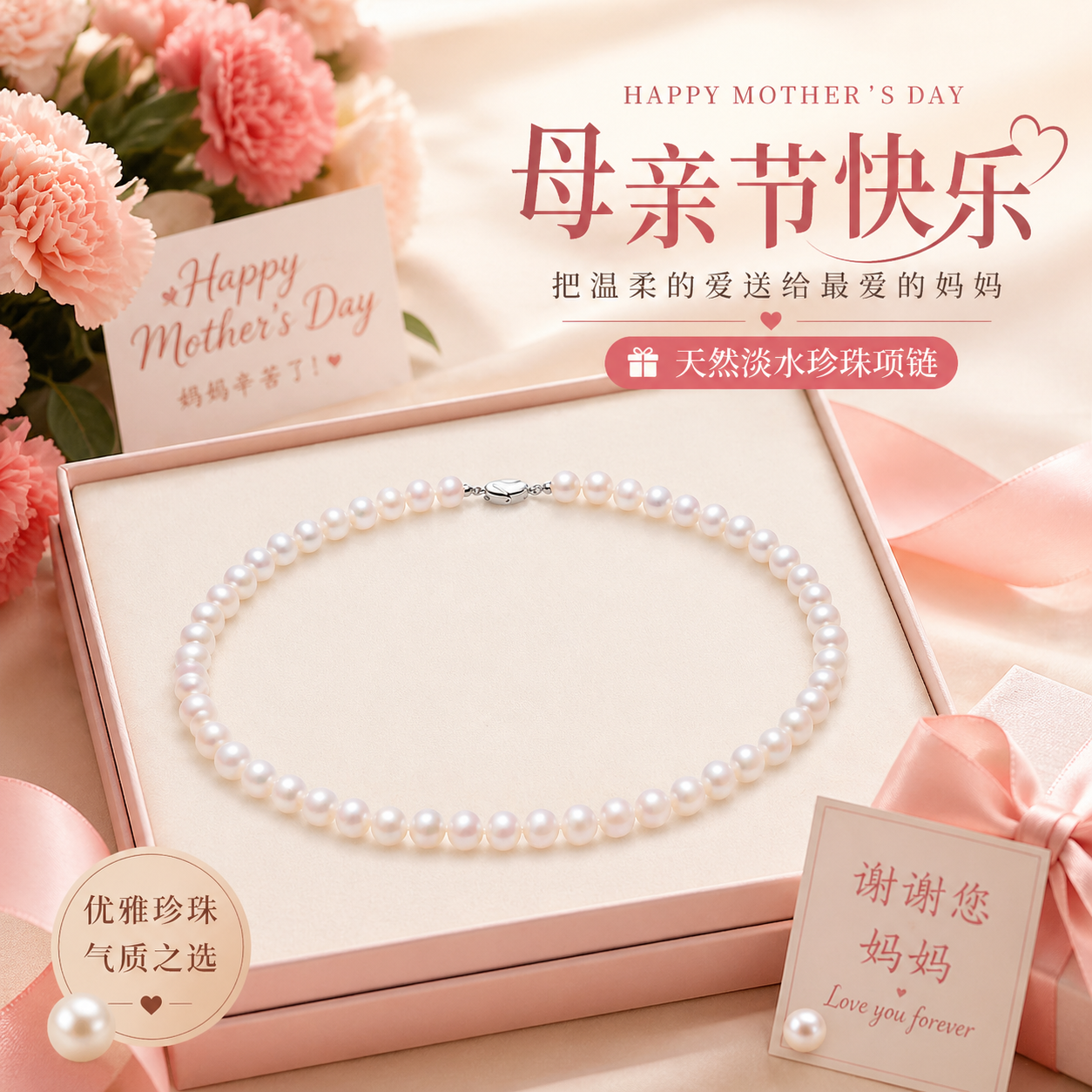 Authentic natural freshwater pearl necklace, mom style necklace, light luxury gift for elders and elderly women on Mother's Day birthday