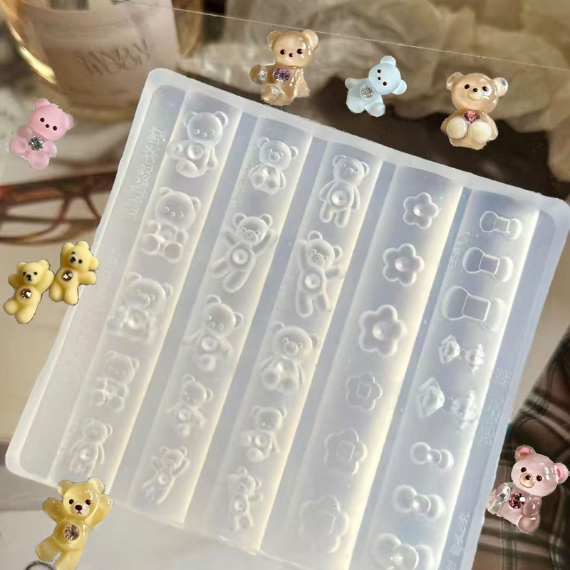 3D Bear with Diamonds Nail Art Silicone Mold DIY Wearable Nail Decoration Special High Transparency Oxidation Resistant Mold