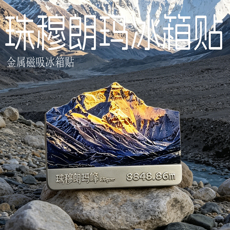 Mount Everest Metal Refrigerator Magnet 3D Embossed World's Summit Tibet Sunlight Golden Mountain Travel Souvenir