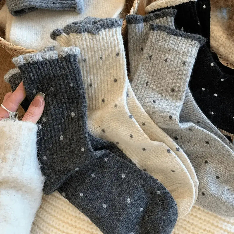 Korean Style Ins Autumn and Winter Retro Polka Dot Lace Socks Women's Mid-Calf Socks Warm Japanese Style Student Long Socks Korean Style Ins Autumn and Winter Retro Polka Dot Lace Socks Women's Mid-Calf Socks Warm Japanese Style Student Long Socks