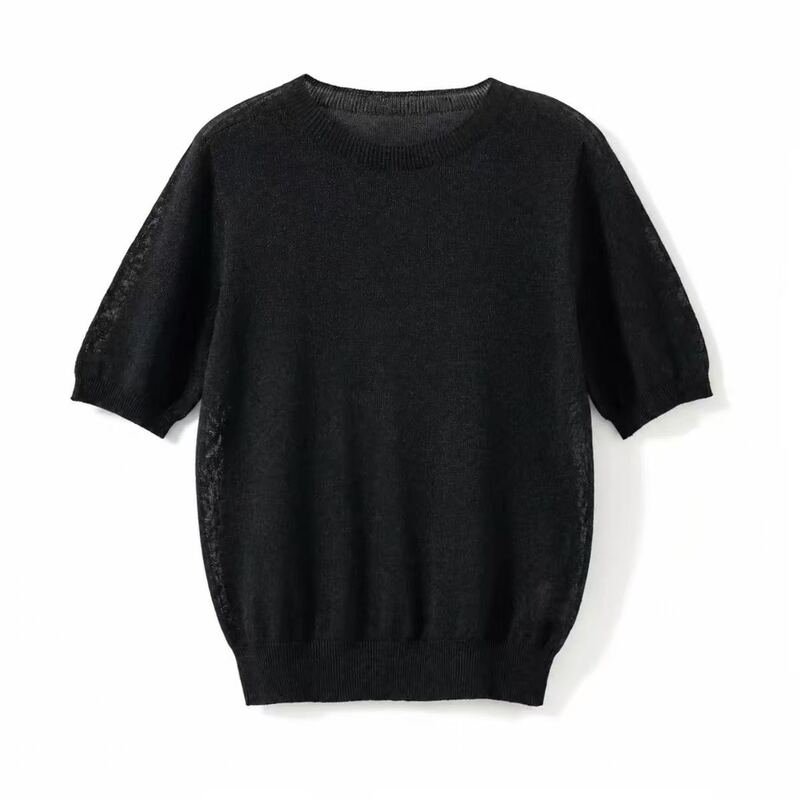 [3D Seamless Integration] Ultra-Soft Paper Yarn Lyocell Cotton Round-Neck Thin Breathable Knit Short-Sleeve T-Shirt Top
