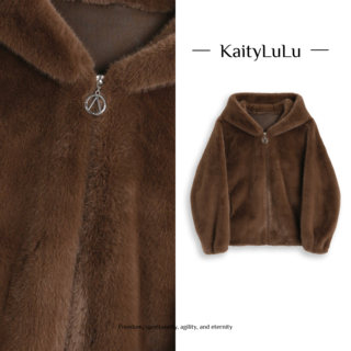 Kaitylulu silver moon orchid fur zipper hooded jacket kl1220l008