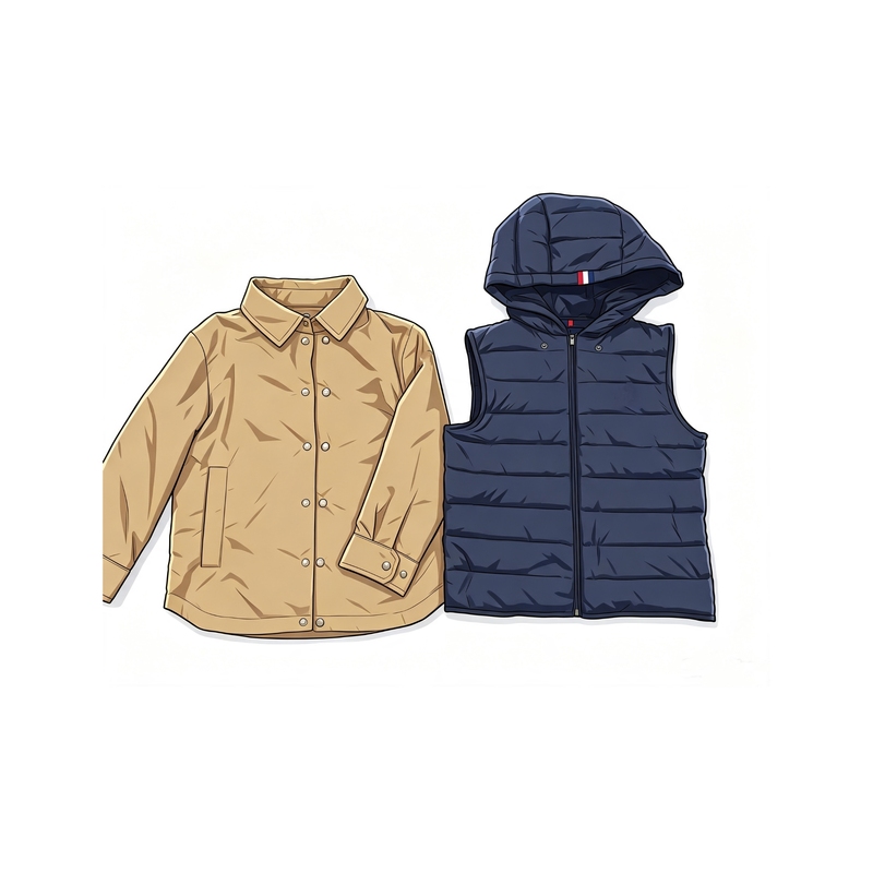 Xiaoman Baby: Early Autumn New Style Khaki Trench Coat for Boys and Girls + Navy Blue Hooded down Vest Xiaoman Baby: Early Autumn New Style Khaki Trench Coat for Boys and Girls + Navy Blue Hooded down Vest