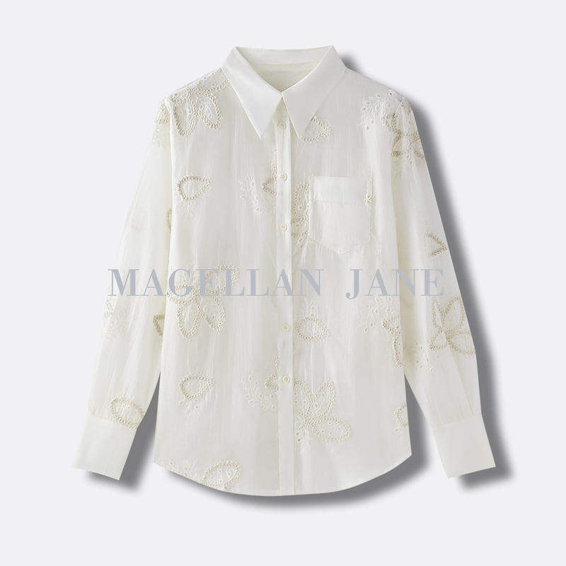 【Xiaoxiang Embroidered Blouse】Austrian Lenzing Tencel 3D Embroidery Lightweight and Slimming Shirt 01652