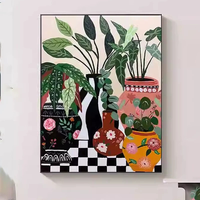Modern Minimalist High-End Abstract Living Room Green Plant Decoration Wall Art for Entryway, Hallway, Living Room, Corridor, Model Home Display
