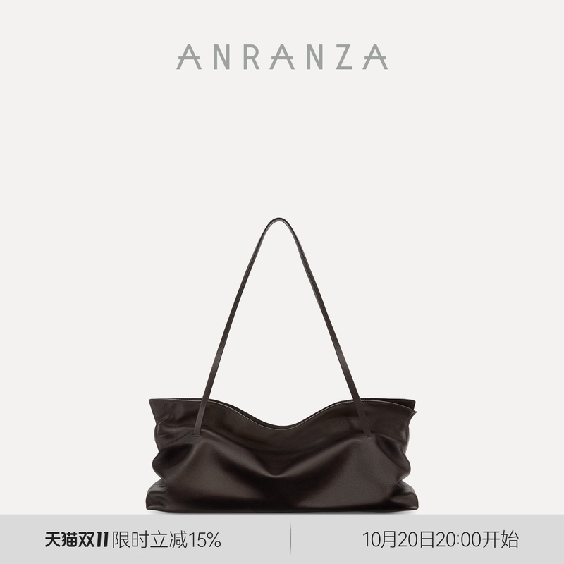 Anranza Dust-Glossy Luxury Underarm Dune Bag, Made of Full-Grain Cowhide Leather with a Designer Feel, Single-Shoulder Baguette Bag