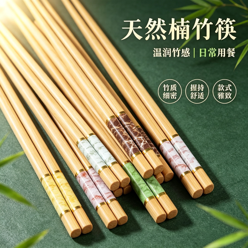 Chinese-Style Household Bamboo Chopsticks Set for Home Dining, Entertaining Guests, and Table Setting; Practical Bamboo Tableware in Multiple Pairs