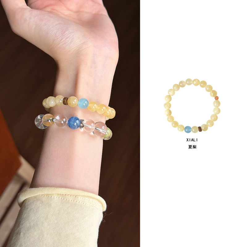 Shan Shi'Xia Li' Natural Yellow Calcite Bracelet for Women, Stackable Beaded Bracelet Accessory, Birthday Gift