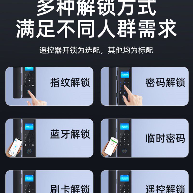 办公室玻璃门密码锁n对开门单扇免开孔指纹门禁有无框可用合金款