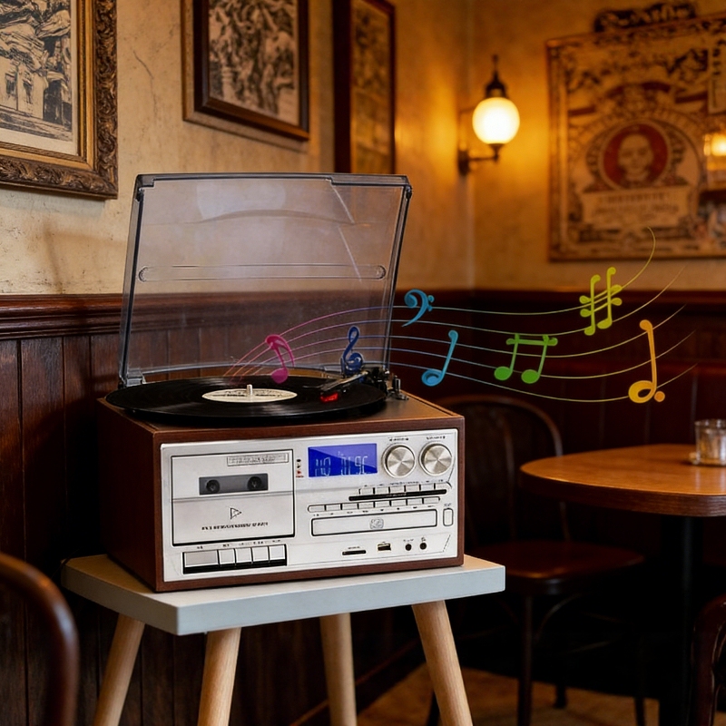 Laijun Retro Multifunctional Vinyl Record Player Cd Tape All-In-One Gramophone Bluetooth Speaker Record Player Radio