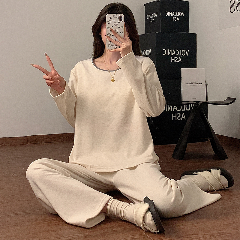 Winter Pajamas for Women with Chest Pads, Casual and High-End, Colorful Cotton Cashmere Loungewear, Round Neck, Simple Set, Autumn and Winter Style