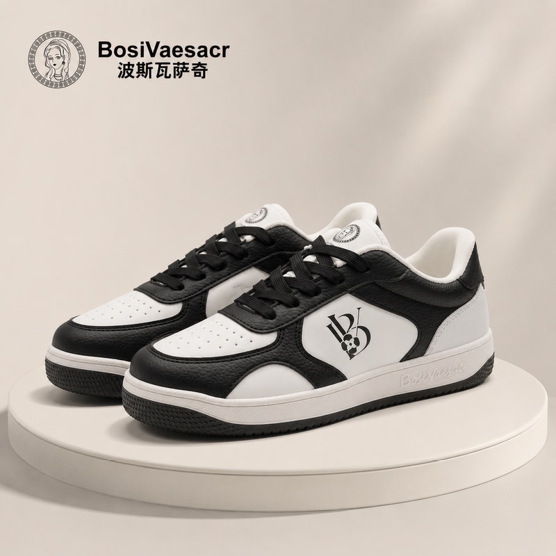 Black and White Panda Shoes, Unisex, Couple's Sports Casual Sneakers, Leather Surface, Versatile, Handmade, Non-Slip, Flat Sole