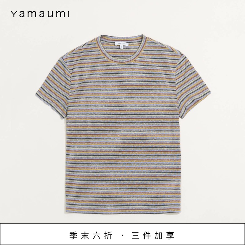 Yamaumi New Men's T-Shirt Casual Loose Retro Pinstripe Short-Sleeve 2026 Summer Jiang Qiming Same Style