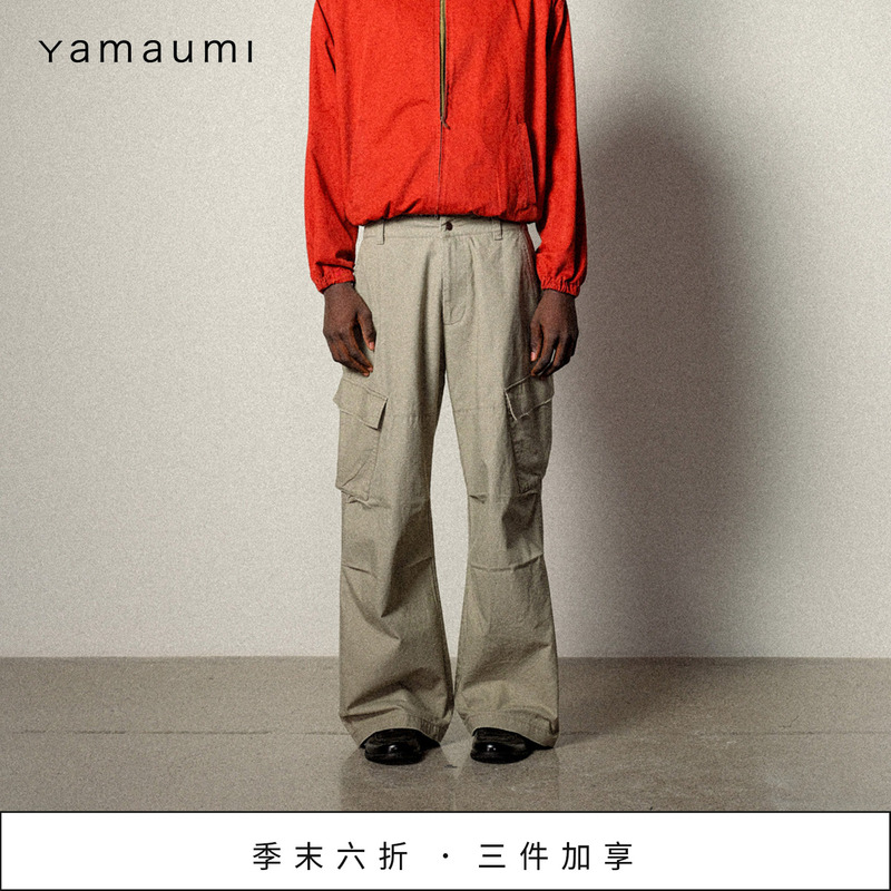 Yamaumi New Men's Trousers, Vintage Washed and Distressed Texture, Loose Wide-Leg Cargo Pants, Summer 2026