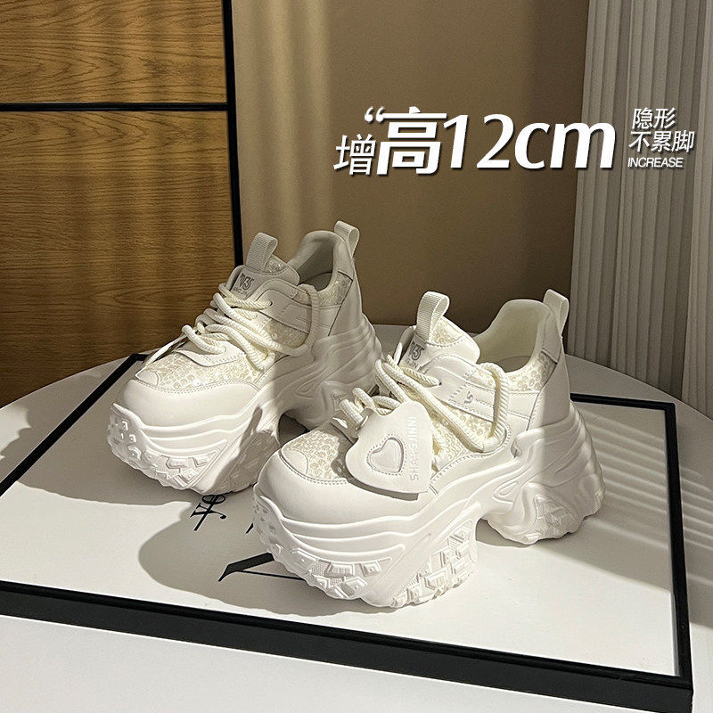 Yierkang Small Stature Thick-Soled Invisible Height-Increasing 12cm Dad Shoes for Women, Spring 2026 Casual Shoes for Short People