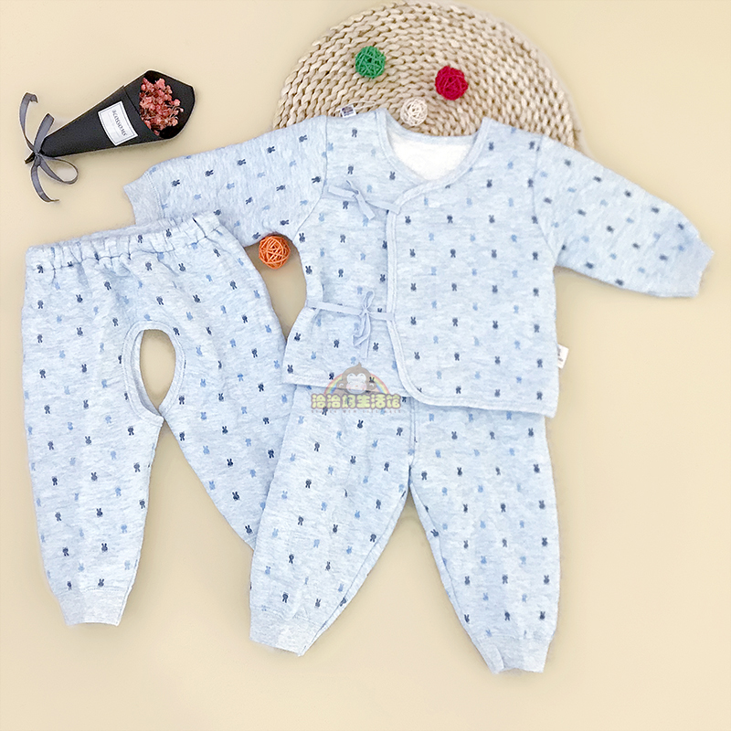 Baby Beile Baby Autumn and Winter Newborn Air Cotton Monk Clothes Underwear Set Baby Colored Yarn Warm Three-piece Set