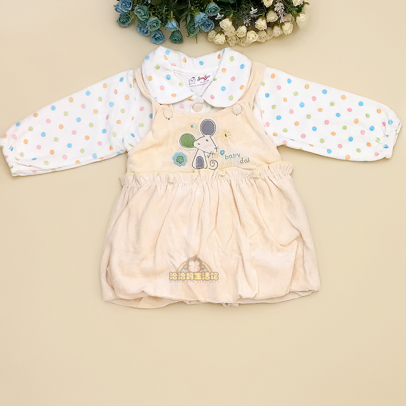 Star second generation new baby clothes girl baby autumn and winter cute dress plus velvet girl baby bag skirt two-piece set