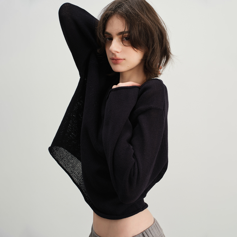 Covewarm "Round Face and Little Bun"/Bubble Macaron Round Neck Long Sleeve Knitted Sweater for Women