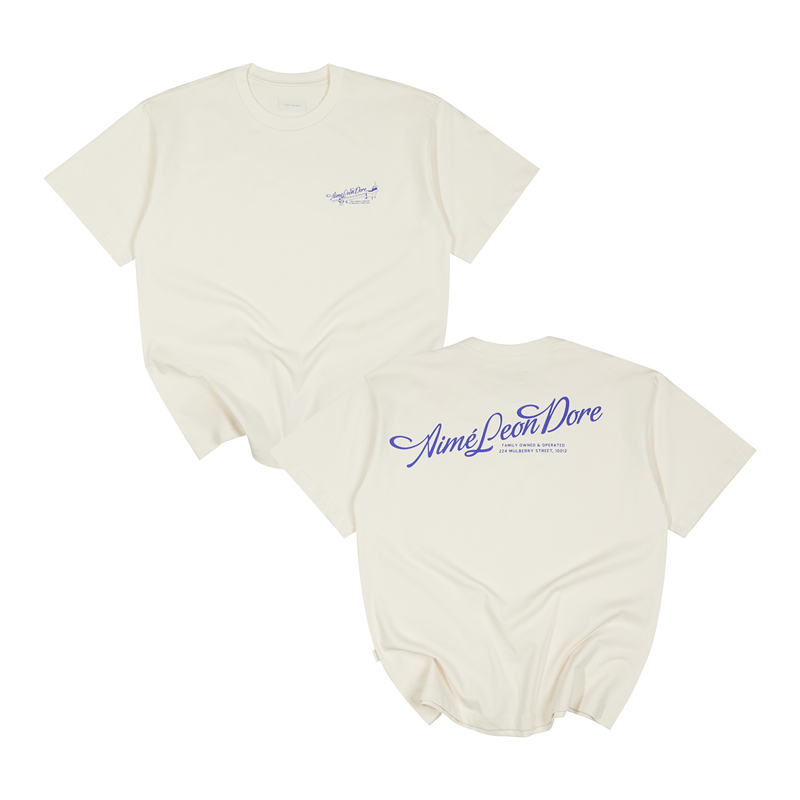 In-Stock Ald Aime Leon Dore Scene Hand-Painted Letter Print Short-Sleeve T-Shirt American Retro Old Money Style