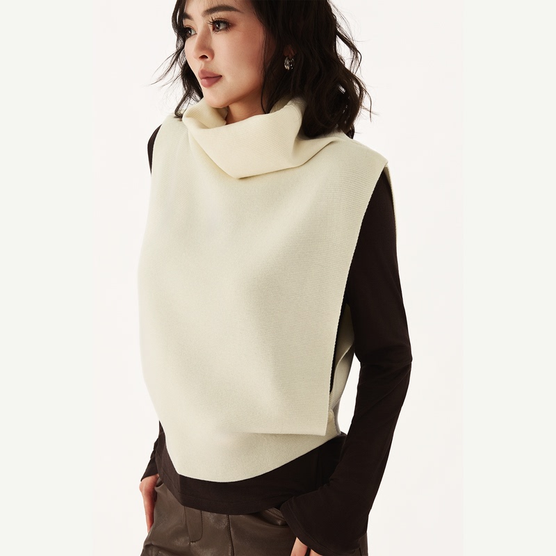 Lyeea【Opening】Sheep Wool Turtleneck Vest for Women, Autumn Layering Vest, Niche Minimalist Knitted Tank Top