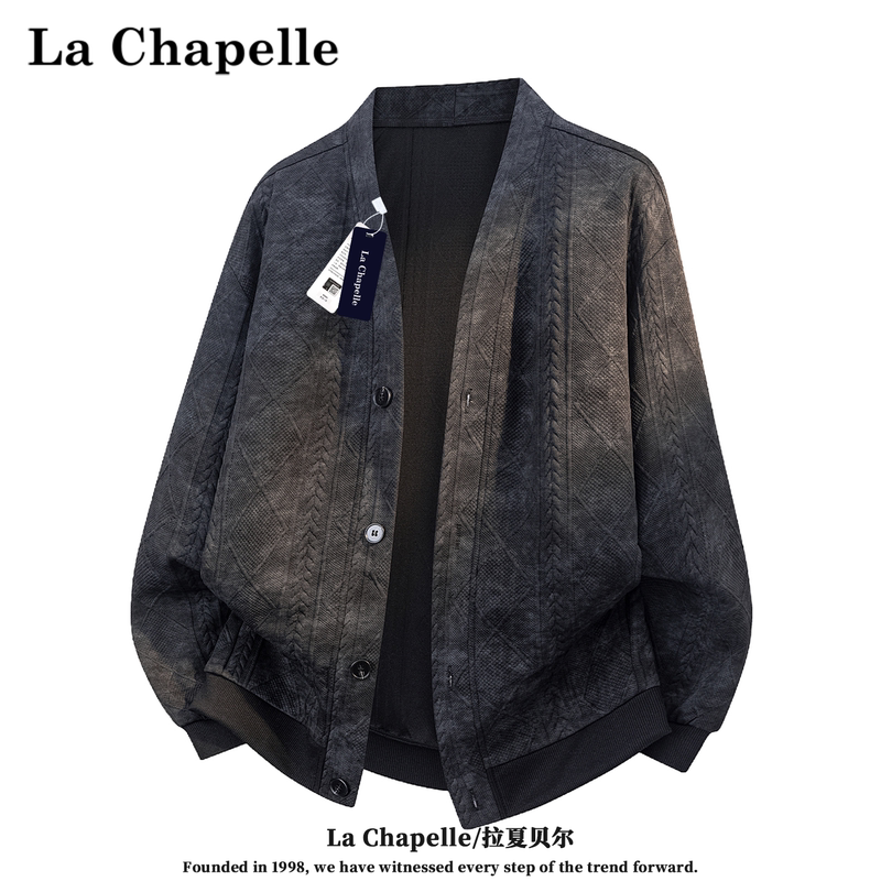 La Chapelle American-Style Tie-Dye Knitted Jacquard Cardigan Sweatshirt 2026 Autumn New High-End Men's Loose Jacket