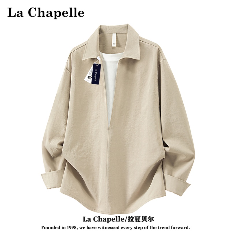 La Chapelle's New Autumn Collection American High Street Style Faux Two-Piece Sand-Washed Bubble Stretch Lapel Shirt Men's Casual Top La Chapelle's New Autumn Collection American High Street Style Faux Two-Piece Sand-Washed Bubble Stretch Lapel Shirt Men's Casual Top