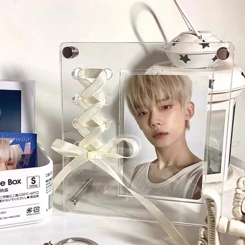 Acrylic Small Card Display Stand 3inch Polaroid Photo Frame Desktop Stand Ornament DIY Double-Sided Transparent Ribbon Card Brick