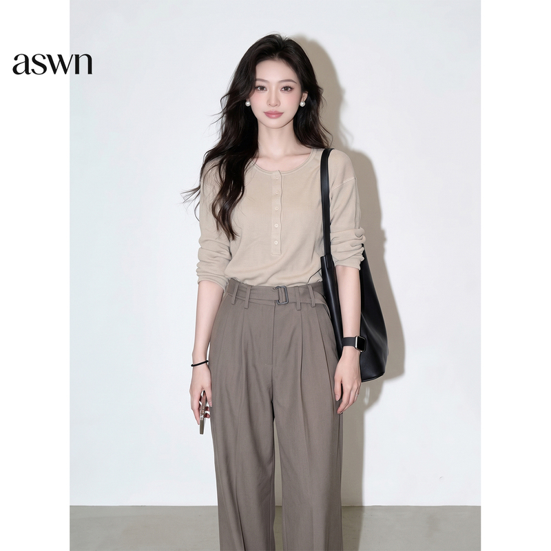 Simple and Elegant High-End Style Outfit, Intellectual Beige Knit Sweater and Tea-Gray Pants Two-Piece Set for Women in Early Autumn