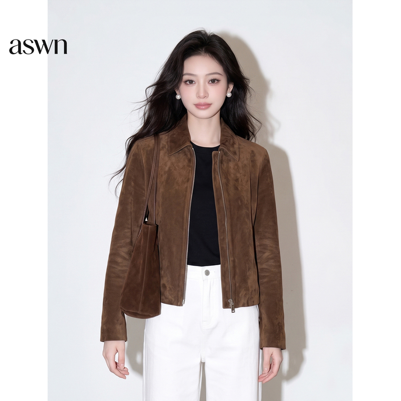 Meilade Caramel Brown Lapel Short Jacket Suede Coat Women's Autumn 2026 New Old Money Style Top