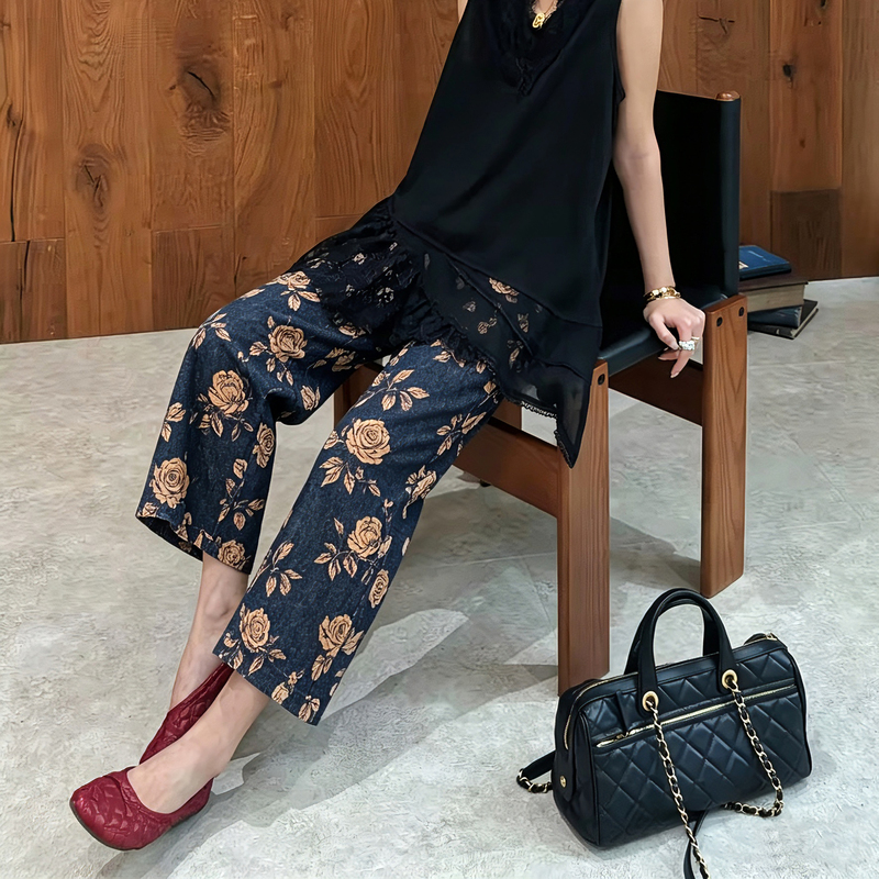 Nongyue Silk【Blue Enchantress】Flared Pants 100% Mulberry Silk Intangible Cultural Heritage Red Cloud Silk Summer Pants