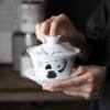 White porcelain hand-painted panda playing with bamboo Sancai bowl teahouse literati ceramic kung fu tea bowl Sichuan and Sichuan culture tea set