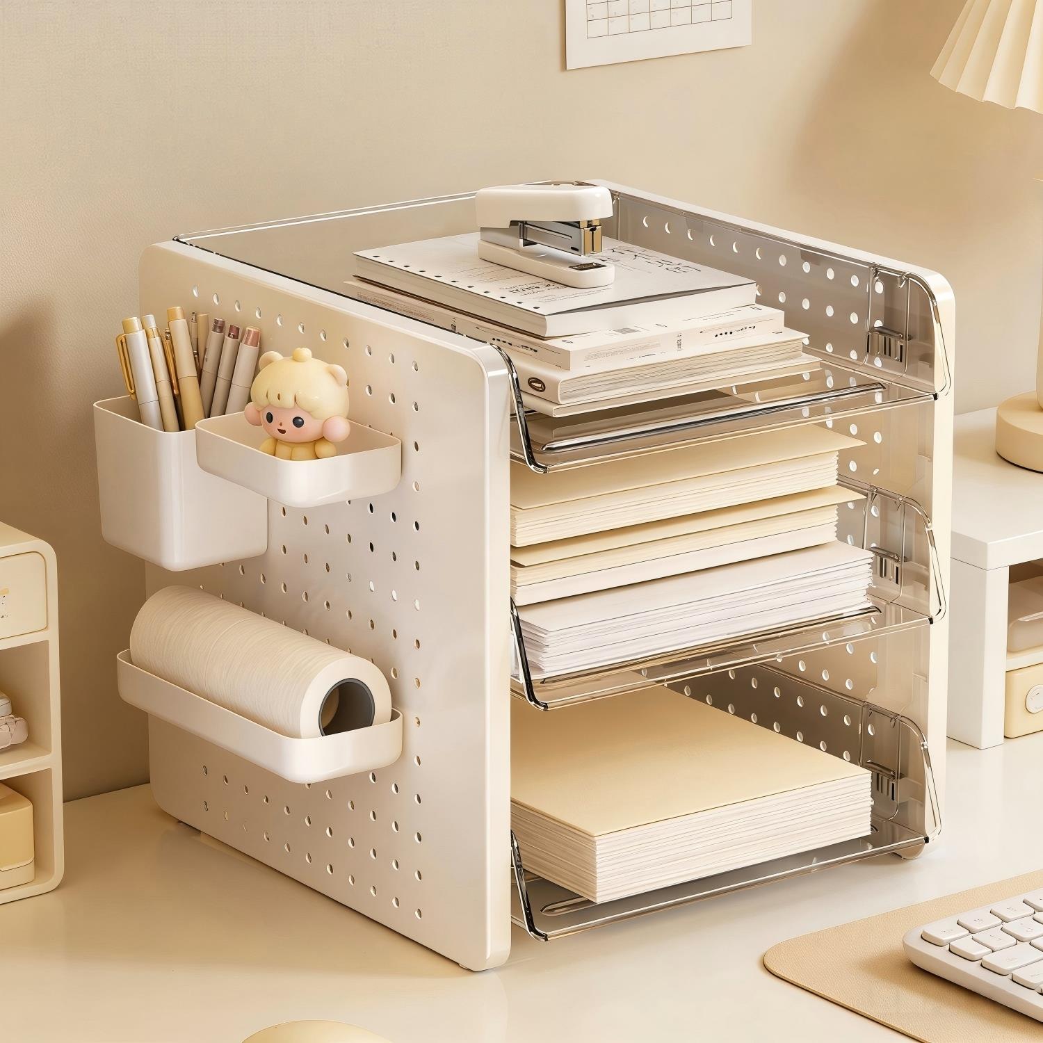 Perforated board desktop storage rack office station modification file storage rack multi-layer desk stationery organizing box