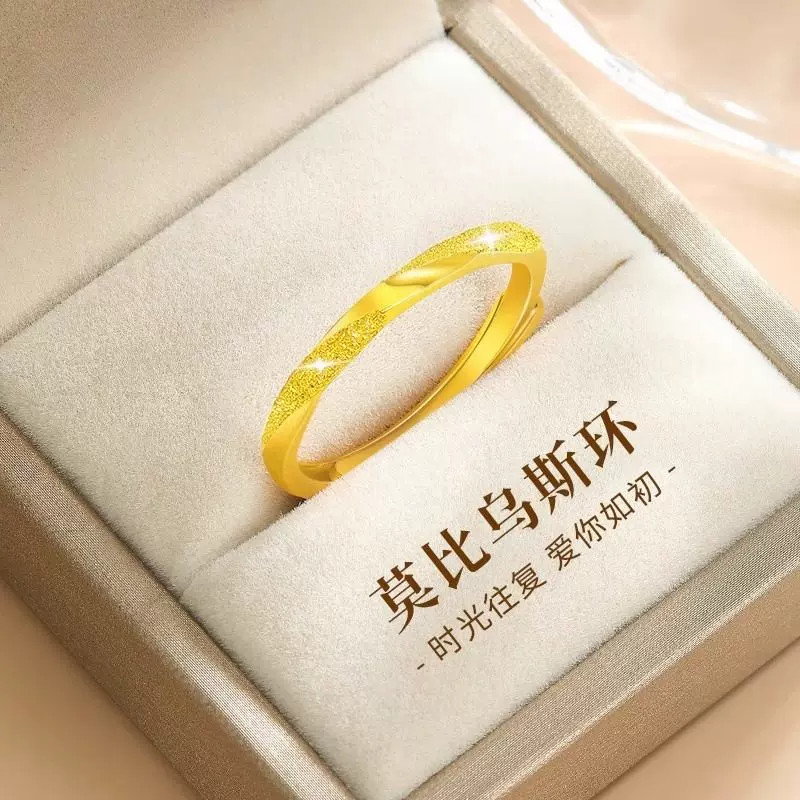 本物のメビウスの帯のゴールドリング、女性用ピンキーリング、装飾品、妻/ガールフレンドへの520ギフト。