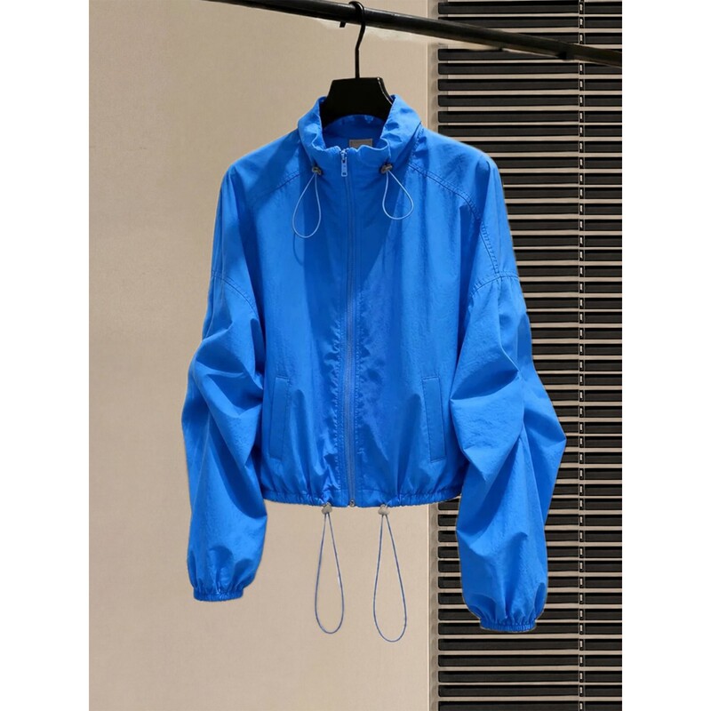 Klein Blue Stand-Up Collar Drawstring Windbreaker Jacket for Women 2026 New Popular Style Royal Blue Short Jacket Top Klein Blue Stand-Up Collar Drawstring Windbreaker Jacket for Women 2026 New Popular Style Royal Blue Short Jacket Top