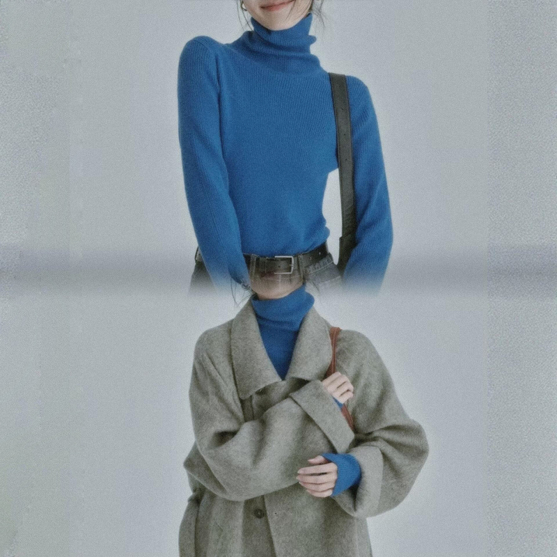 Klein Blue High-Neck Long-Sleeve Knit Sweater for Women, Suitable for Autumn and Winter, to Wear under a Fur Coat or as a Base Layer Top Klein Blue High-Neck Long-Sleeve Knit Sweater for Women, Suitable for Autumn and Winter, to Wear under a Fur Coat or as a Base Layer Top