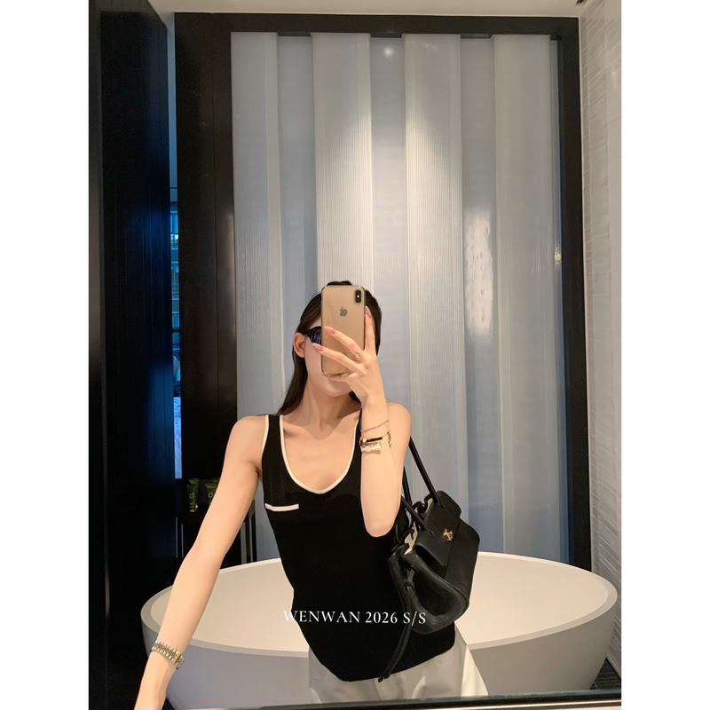Wenwan【Annual Classic】Sleeveless Color-Block Front Pocket Loose Vest Women's Summer Casual Top