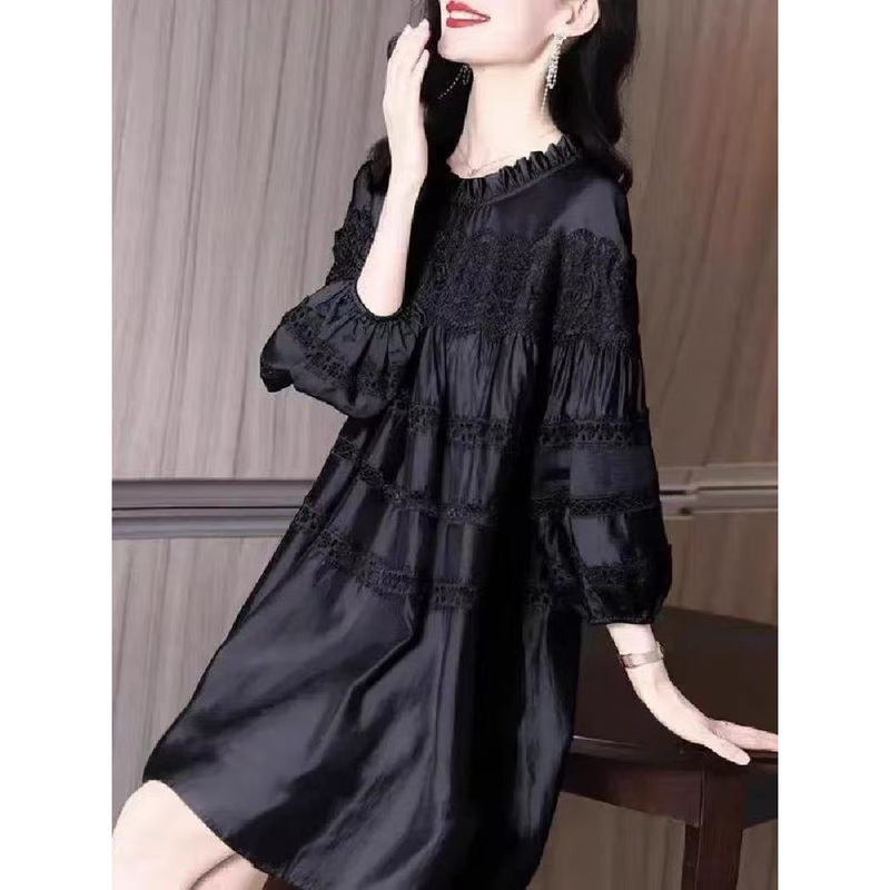 Black French Lace A-Line Dress