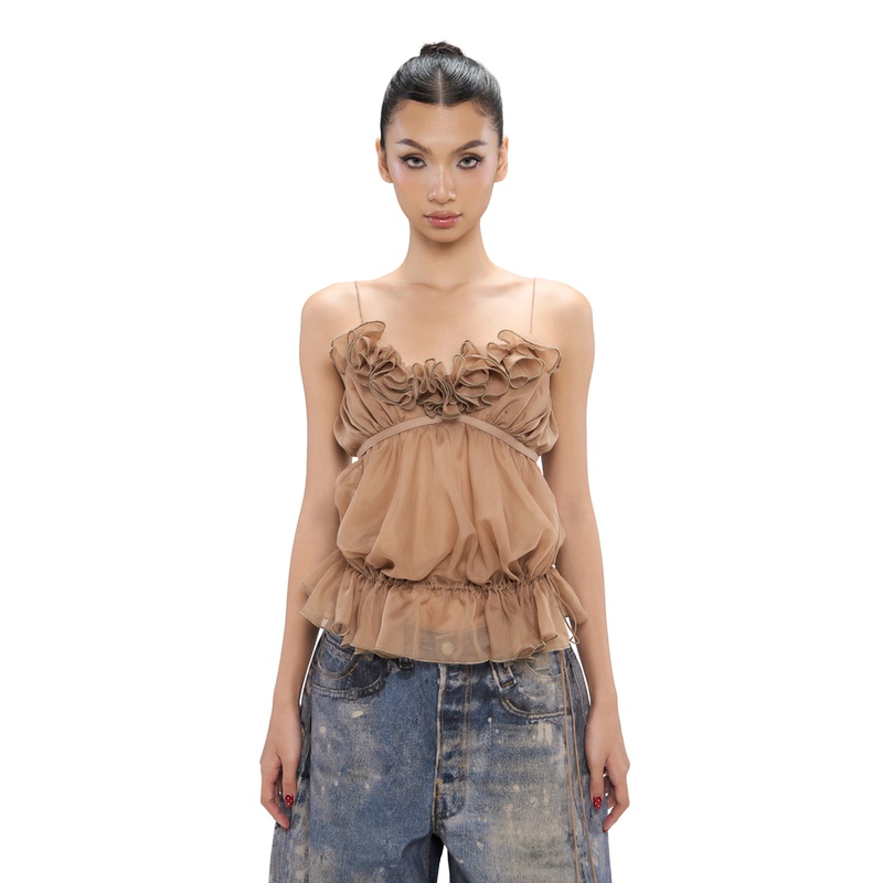 Lsoul Three-Dimensional Rose Lace-Trimmed Sheer Camisole Top Hannie