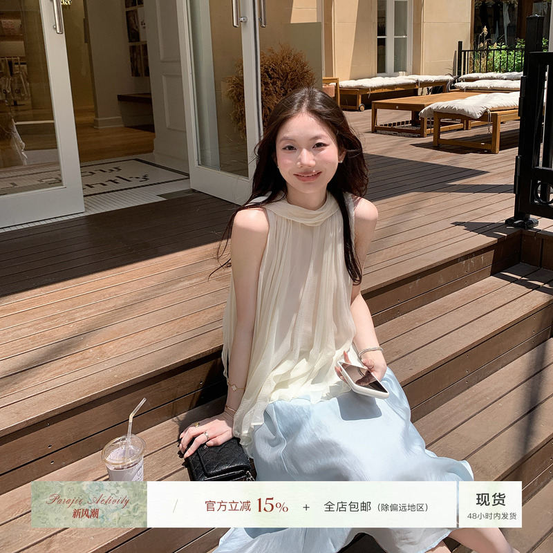 For Jie Shijie, the "Cloud Yarn Layered Waves" French-Style Rayon Off-Shoulder Ribbon Blouse for Women Has a Gentle and Relaxed Texture For Jie Shijie, the "Cloud Yarn Layered Waves" French-Style Rayon Off-Shoulder Ribbon Blouse for Women Has a Gentle and Relaxed Texture