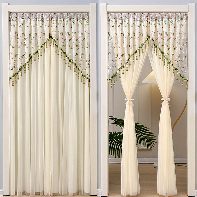 Cream-Colored Door Curtain, Partition Curtain, Mosquito-Proof Lace Curtain for Home Bedroom Privacy, Sheer Curtain with Heavy-Duty Beaded Decoration Cream-Colored Door Curtain, Partition Curtain, Mosquito-Proof Lace Curtain for Home Bedroom Privacy, Sheer Curtain with Heavy-Duty Beaded Decoration