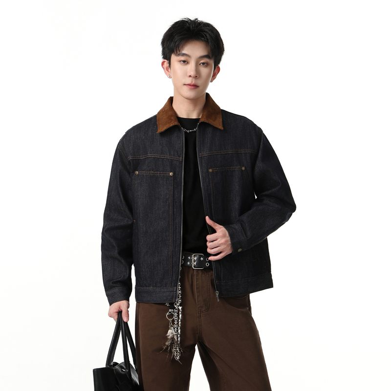 Libaichuan Autumn New Men's American Style Color-Block Original Denim Jacket Men's Loose Workwear Short Coat Libaichuan Autumn New Men's American Style Color-Block Original Denim Jacket Men's Loose Workwear Short Coat